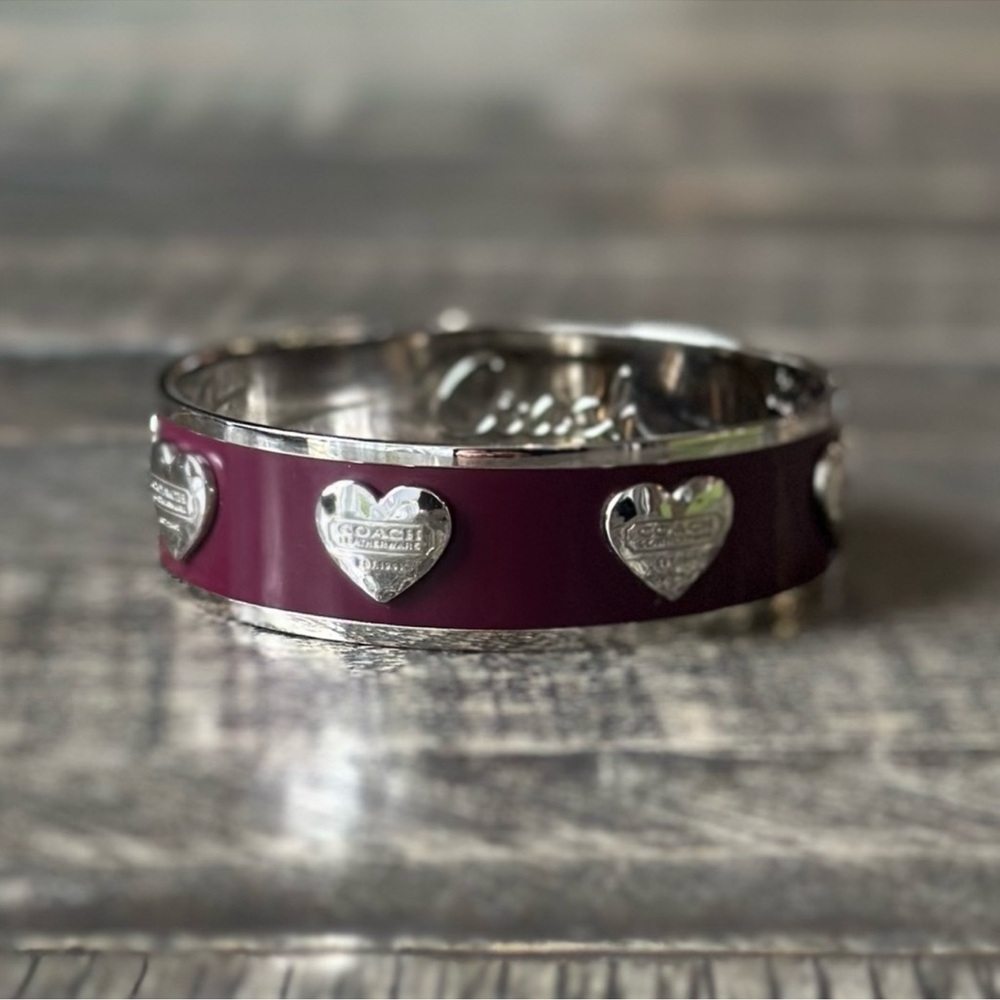 Coach Maroon & Silver Heart Bangle